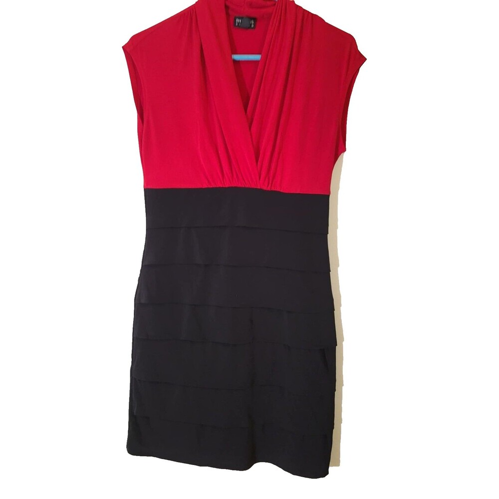 En Focus Studio Dress Red & Black Pencil Knee Length Layered Sleeveless Size 10